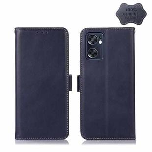 For OPPO Reno7 SE 5G Crazy Horse Top Layer Cowhide Leather Phone Case(Blue)