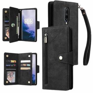 For OnePlus 7 Pro Rivet Buckle 9 Cards Three Fold Leather Phone Case(Black)
