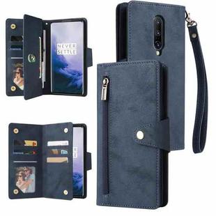 For OnePlus 7 Pro Rivet Buckle 9 Cards Three Fold Leather Phone Case(Blue)