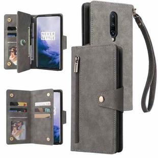 For OnePlus 7 Pro Rivet Buckle 9 Cards Three Fold Leather Phone Case(Grey)
