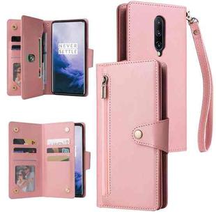 For OnePlus 7 Pro Rivet Buckle 9 Cards Three Fold Leather Phone Case(Rose Gold)