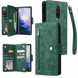 For OnePlus 7 Pro Rivet Buckle 9 Cards Three Fold Leather Phone Case(Green)