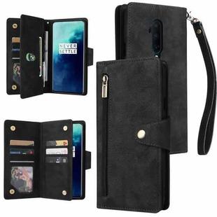 For OnePlus 7T Pro Rivet Buckle 9 Cards Three Fold Leather Phone Case(Black)