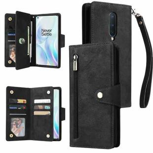 For OnePlus 8 Rivet Buckle 9 Cards Three Fold Leather Phone Case(Black)