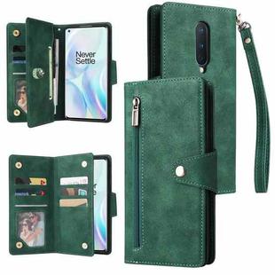 For OnePlus 8 Rivet Buckle 9 Cards Three Fold Leather Phone Case(Green)