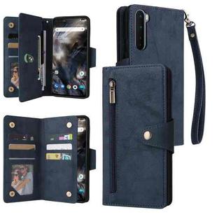 For OnePlus Nord Rivet Buckle 9 Cards Three Fold Leather Phone Case(Blue)