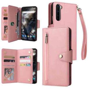 For OnePlus Nord Rivet Buckle 9 Cards Three Fold Leather Phone Case(Rose Gold)