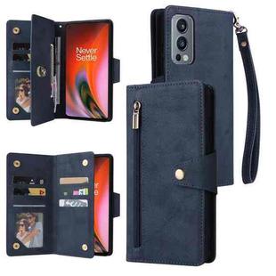 For OnePlus Nord 2 Rivet Buckle 9 Cards Three Fold Leather Phone Case(Blue)