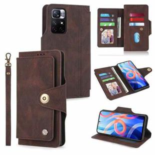 For Xiaomi Redmi Note 11 4G Foreign Version POLA 9 Card-slot Oil Side Leather Phone Case(Brown)