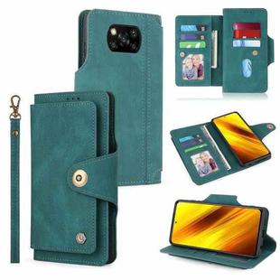 For Xiaomi Poco X3 NFC / X3 Pro POLA 9 Card-slot Oil Side Leather Phone Case(Dark Green)