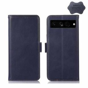 For Google Pixel 7 Pro 5G Crazy Horse Top Layer Cowhide Leather Phone Case(Blue)