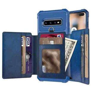 For Samsung Galaxy S10+ 10-Card Wallet Bag PU Back Phone Case(Blue)