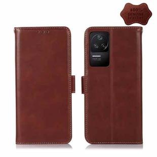 For Xiaomi Redmi K40S Crazy Horse Top Layer Cowhide Leather Phone Case(Brown)