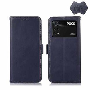 For Xiaomi Poco M4 Pro 4G Crazy Horse Top Layer Cowhide Leather Phone Case(Blue)