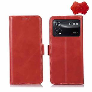 For Xiaomi Poco X4 Pro 5G Crazy Horse Top Layer Cowhide Leather Phone Case(Red)