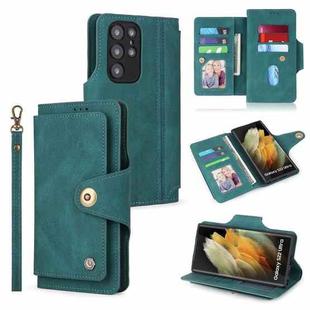 For Samsung Galaxy S22+ 5G POLA 9 Card-slot Oil Side Leather Phone Case(Dark Green)