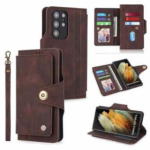 For Samsung Galaxy S22 Ultra 5G POLA 9 Card-slot Oil Side Leather Phone Case(Brown)