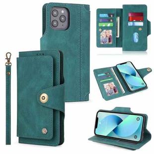 For iPhone 13 POLA 9 Card-slot Oil Side Leather Phone Case(Dark Green)