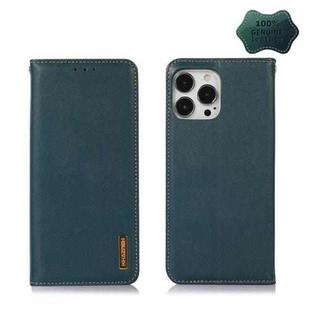 For iPhone 13 Pro KHAZNEH Nappa Top Layer Cowhide Leather Phone Case (Green)