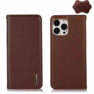 For iPhone 13 Pro KHAZNEH Nappa Top Layer Cowhide Leather Phone Case (Brown)