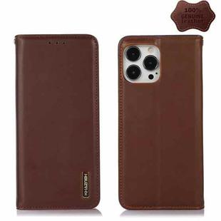 For iPhone 13 Pro Max KHAZNEH Nappa Top Layer Cowhide Leather Phone Case (Brown)