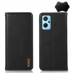 For OPPO Realme 9i/A36 4G/A76 4G/A96 4G KHAZNEH Nappa Top Layer Cowhide Leather Phone Case(Black)