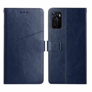 For OPPO A55S Japan Version Y Stitching Horizontal Flip Leather Phone Case(Blue)