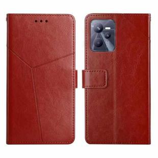 For OPPO Realme C35 Y Stitching Horizontal Flip Leather Phone Case(Brown)
