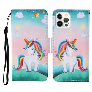 For iPhone 13 Pro Max Colored Drawing Pattern Horizontal Flip Leather Phone Case (Rainbow Unicorn)