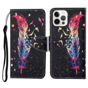 For iPhone 13 Pro Max Colored Drawing Pattern Horizontal Flip Leather Phone Case (Feather)