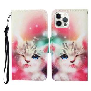 For iPhone 13 Pro Max Colored Drawing Pattern Horizontal Flip Leather Phone Case (Squint Cat)