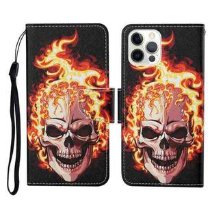 For iPhone 13 Pro Colored Drawing Pattern Horizontal Flip Leather Phone Case (Flame Skull)