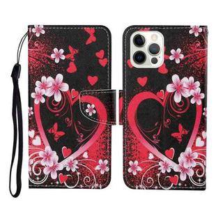 For iPhone 13 Pro Colored Drawing Pattern Horizontal Flip Leather Phone Case (Red Heart)