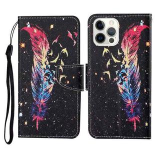 For iPhone 13 Pro Colored Drawing Pattern Horizontal Flip Leather Phone Case (Feather)