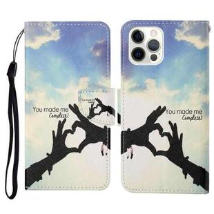 For iPhone 13 Pro Colored Drawing Pattern Horizontal Flip Leather Phone Case (Love Gesture)