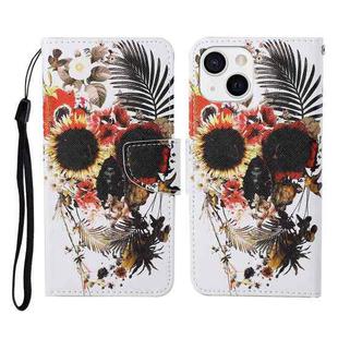 For iPhone 13 Colored Drawing Pattern Horizontal Flip Leather Phone Case(Flame Skull)