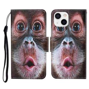 For iPhone 13 Colored Drawing Pattern Horizontal Flip Leather Phone Case(Orangutan)