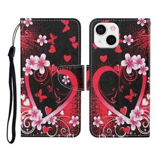 For iPhone 13 Colored Drawing Pattern Horizontal Flip Leather Phone Case(Red Heart)