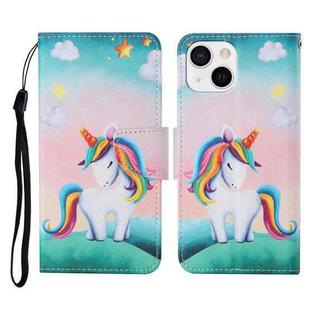For iPhone 13 Colored Drawing Pattern Horizontal Flip Leather Phone Case(Rainbow Unicorn)