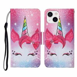 For iPhone 13 Colored Drawing Pattern Horizontal Flip Leather Phone Case(Eyelash Unicorn)