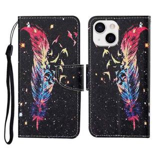 For iPhone 13 Colored Drawing Pattern Horizontal Flip Leather Phone Case(Feather)