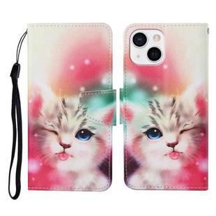 For iPhone 13 Colored Drawing Pattern Horizontal Flip Leather Phone Case(Squint Cat)