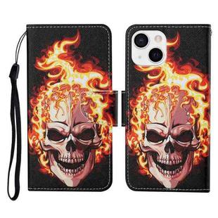 For iPhone 13 mini Colored Drawing Pattern Horizontal Flip Leather Phone Case (Flame Skull)