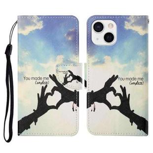 For iPhone 13 mini Colored Drawing Pattern Horizontal Flip Leather Phone Case (Love Gesture)