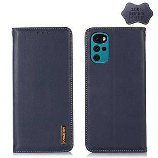 For Motorola Moto G22 KHAZNEH Nappa Top Layer Cowhide Leather Phone Case(Blue)