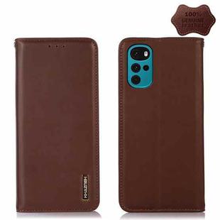 For Motorola Moto G22 KHAZNEH Nappa Top Layer Cowhide Leather Phone Case(Brown)