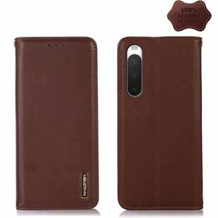 For Sony Xperia 10 IV KHAZNEH Nappa Top Layer Cowhide Leather Phone Case(Brown)