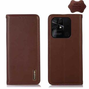 For Xiaomi Redmi 10C / 10 India KHAZNEH Nappa Top Layer Cowhide Leather Phone Case(Brown)