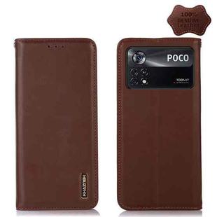 For Xiaomi Poco X4 Pro 5G KHAZNEH Nappa Top Layer Cowhide Leather Phone Case(Brown)
