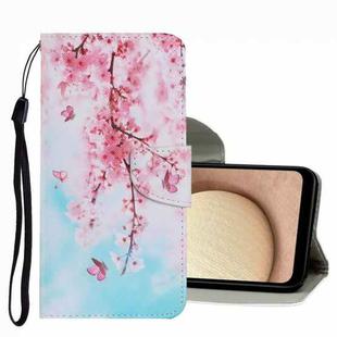For Samsung Galaxy A03s Coloured Drawing Pattern Leather Phone Case(Cherry Blossoms)